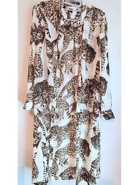 H & M Conscious Sheer Leopard Pool Beach Coverup Duster Button Up Size 2